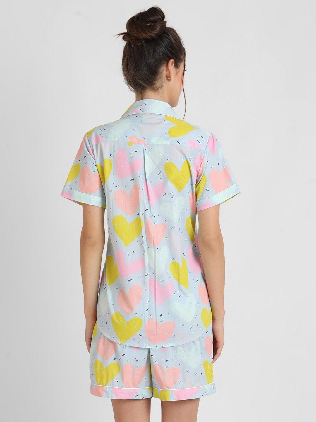 Grey Hearts Printed Nightsuit Set for Women