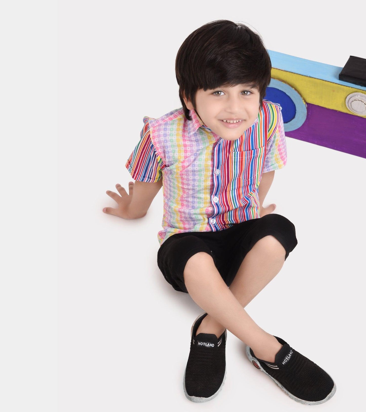 Twin Stripe Printed Boys Shirt