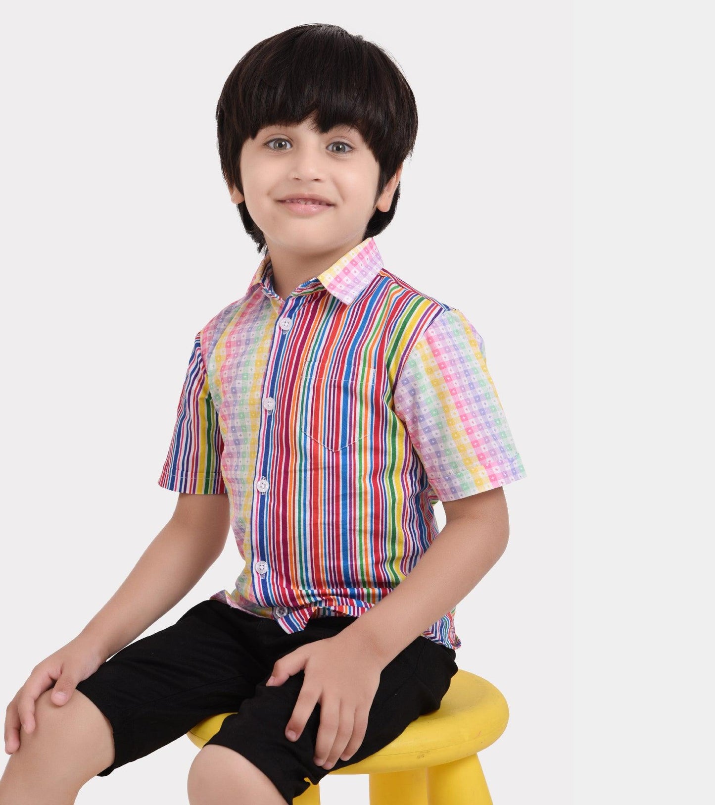Twin Stripe Printed Boys Shirt
