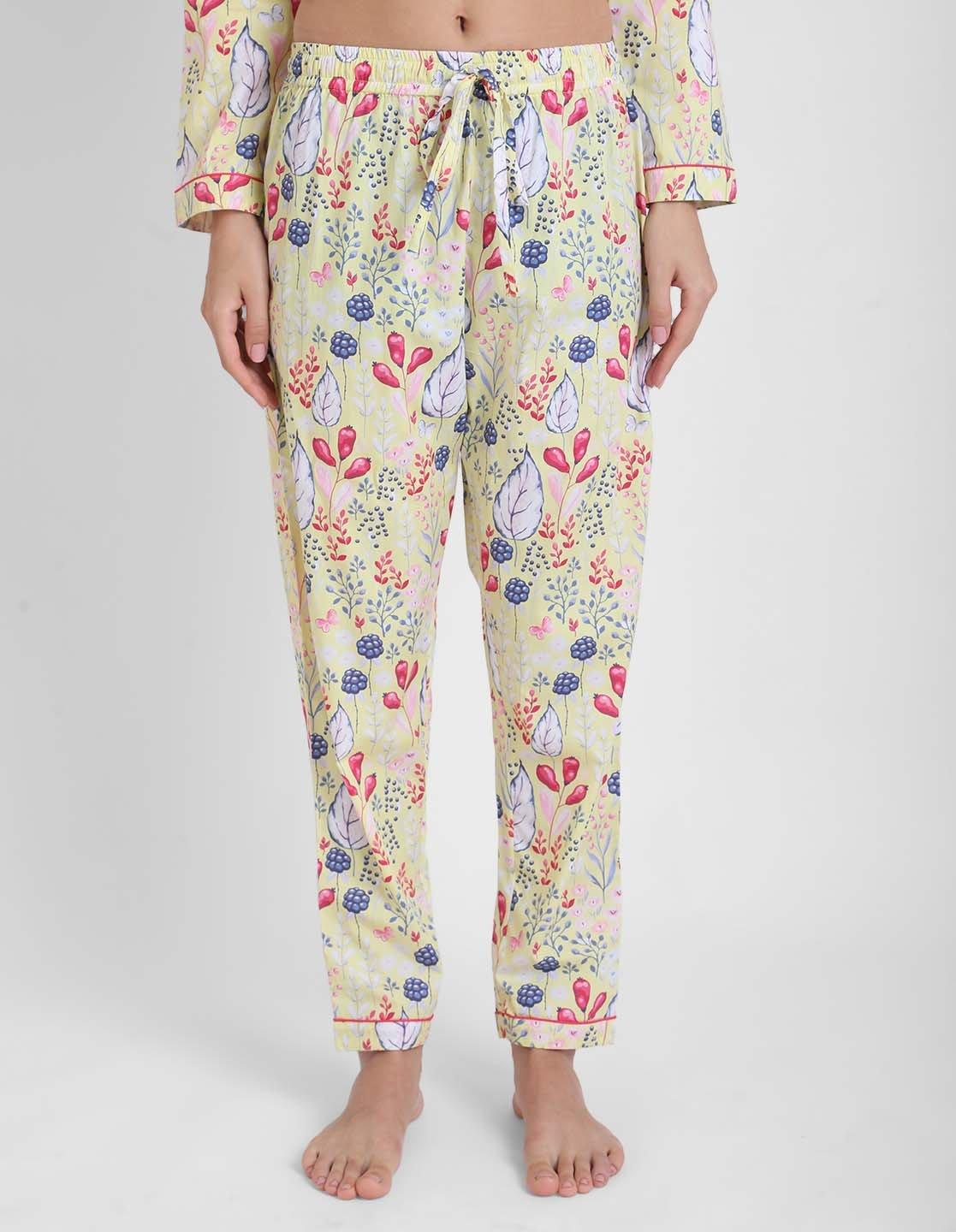 Lemony Floral Printed Nightsuit Set for Women