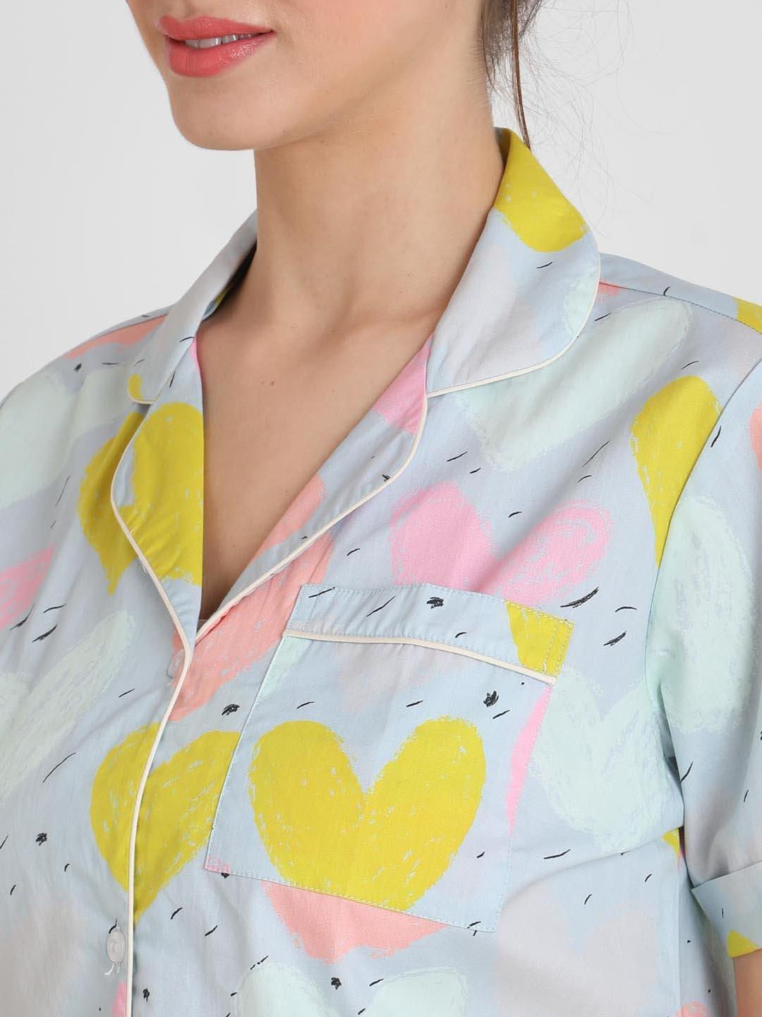 Grey Hearts Printed Nightsuit Set for Women