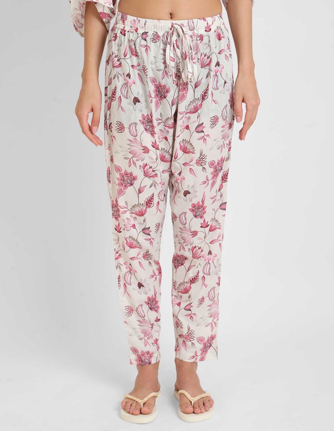 Rosy Pink Floral Print Kaftan Pyjama Set