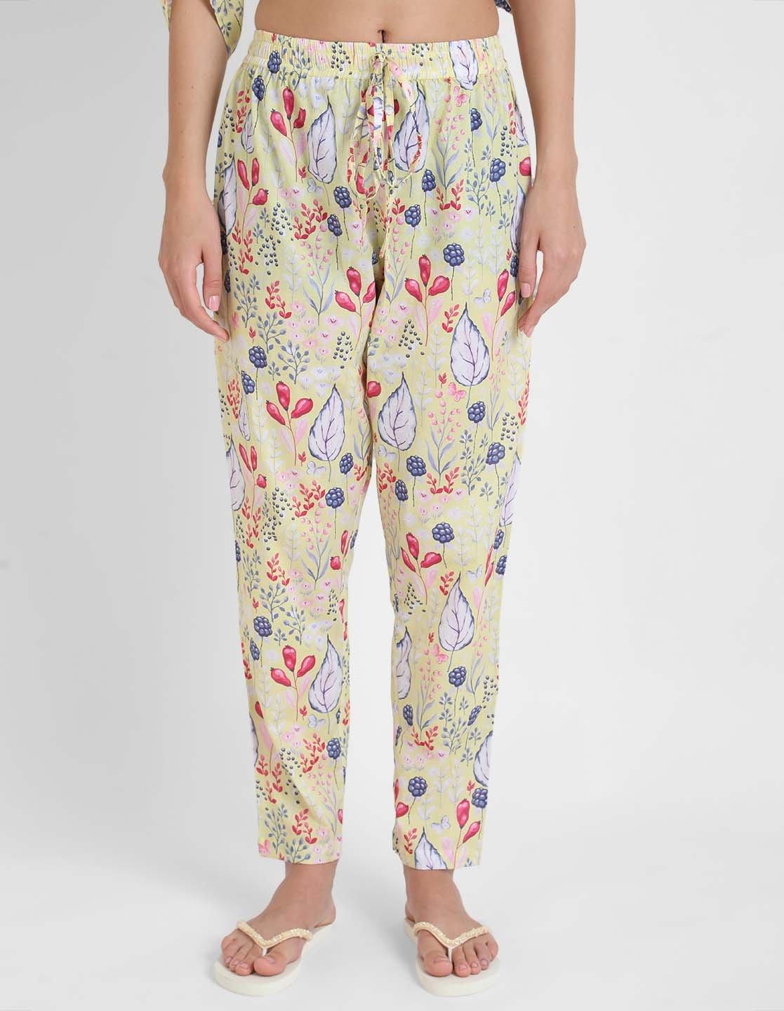 Yellow Blooming Print Pajama Kaftan