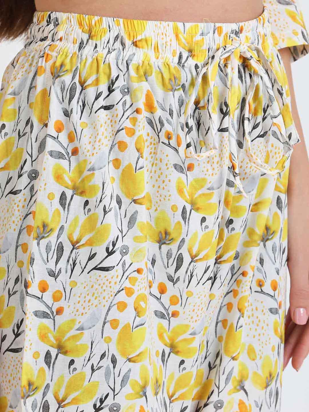 Yellow Tint Printed Nightsuit Set for Women