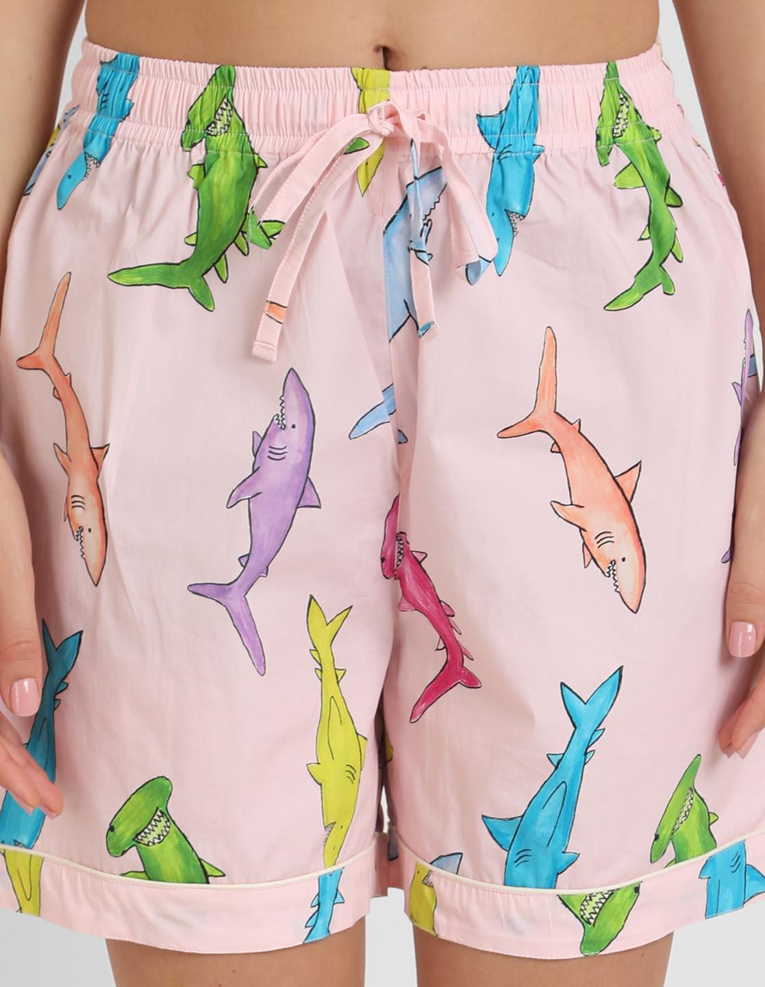 Handpainted Shark Printed Nightsuit Set for Women