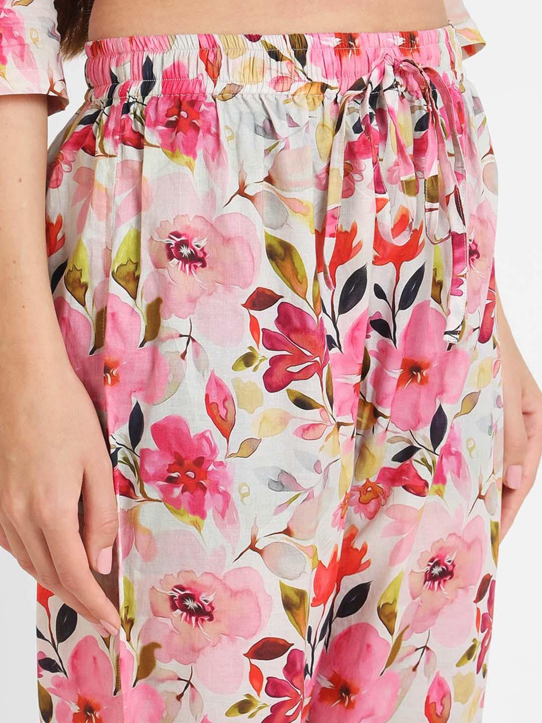 Blush Blossom Printed Nightsuit Set for Women