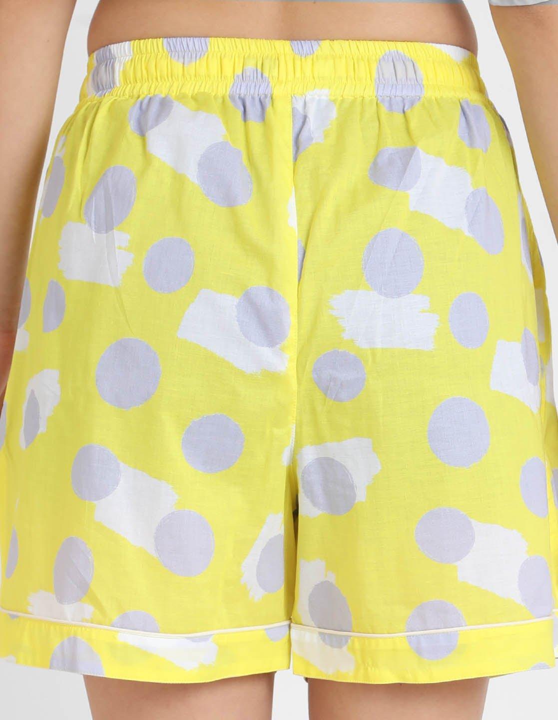 Yellow Polka Print Kaftan Shorts Set
