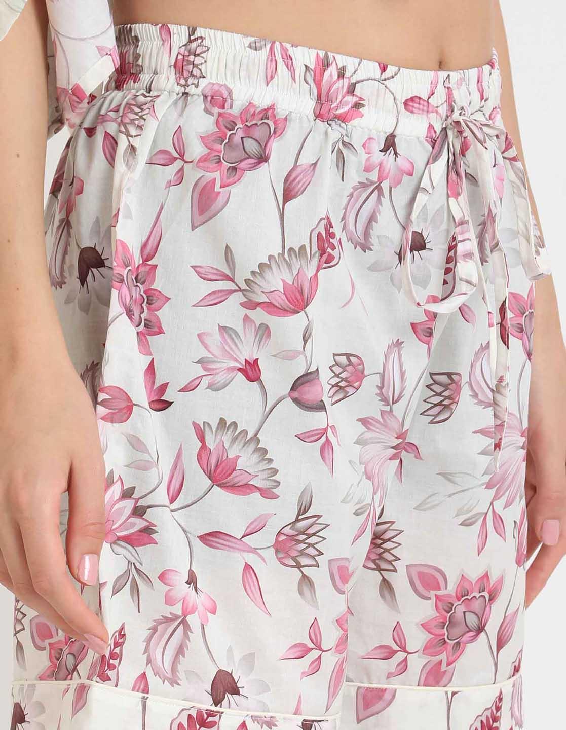 Rosy Pink Floral Print Kaftan Shorts Set