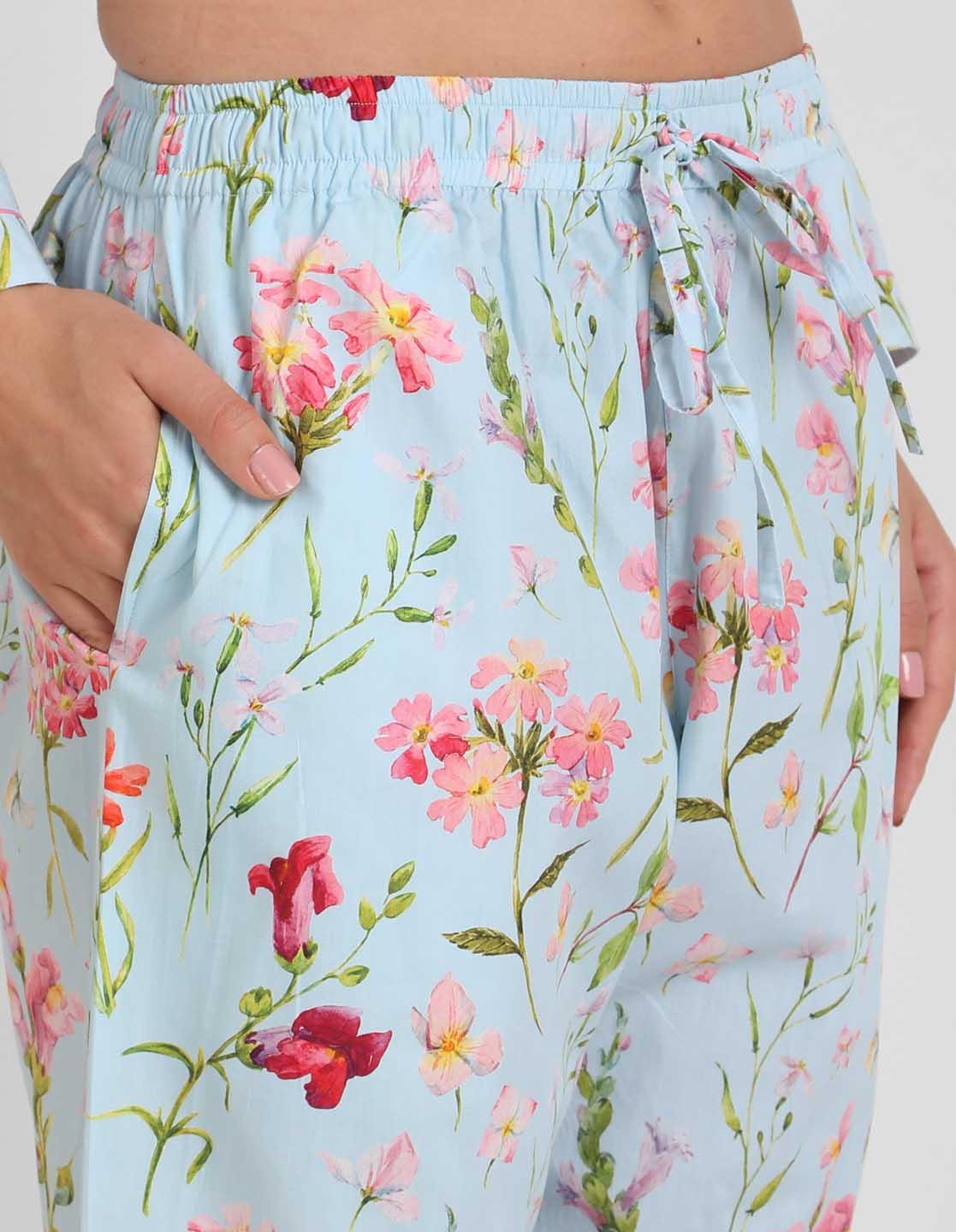 Floral Pink Printed Nightsuit Set for Women