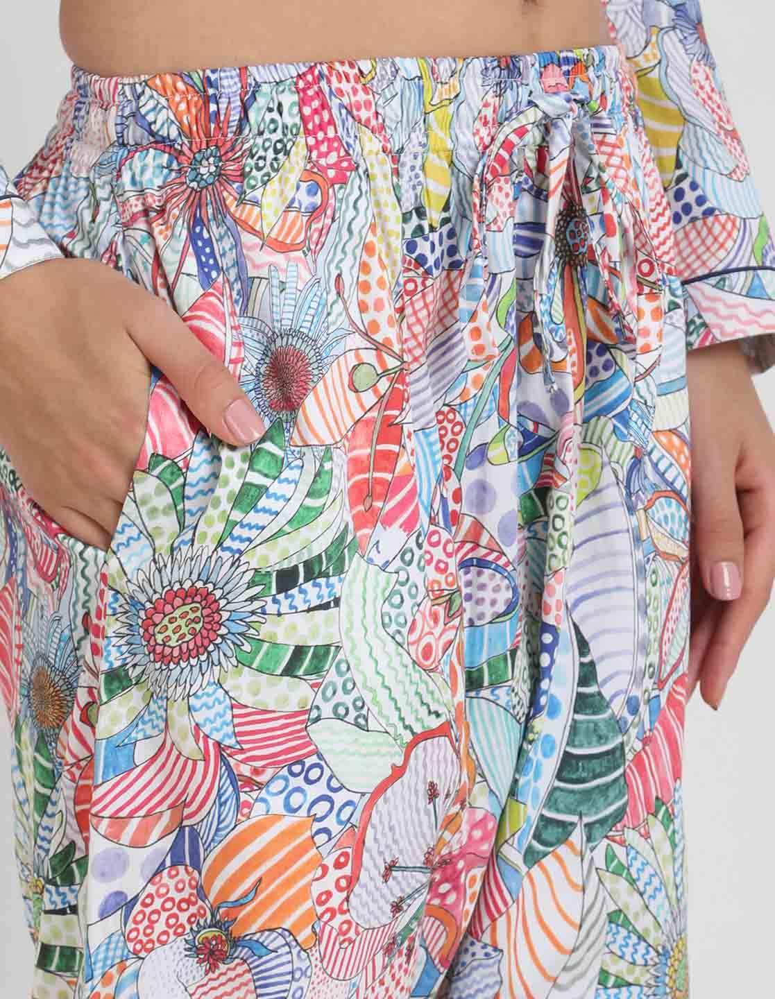 Brush Stroke Printed Nightsuit Set for Women