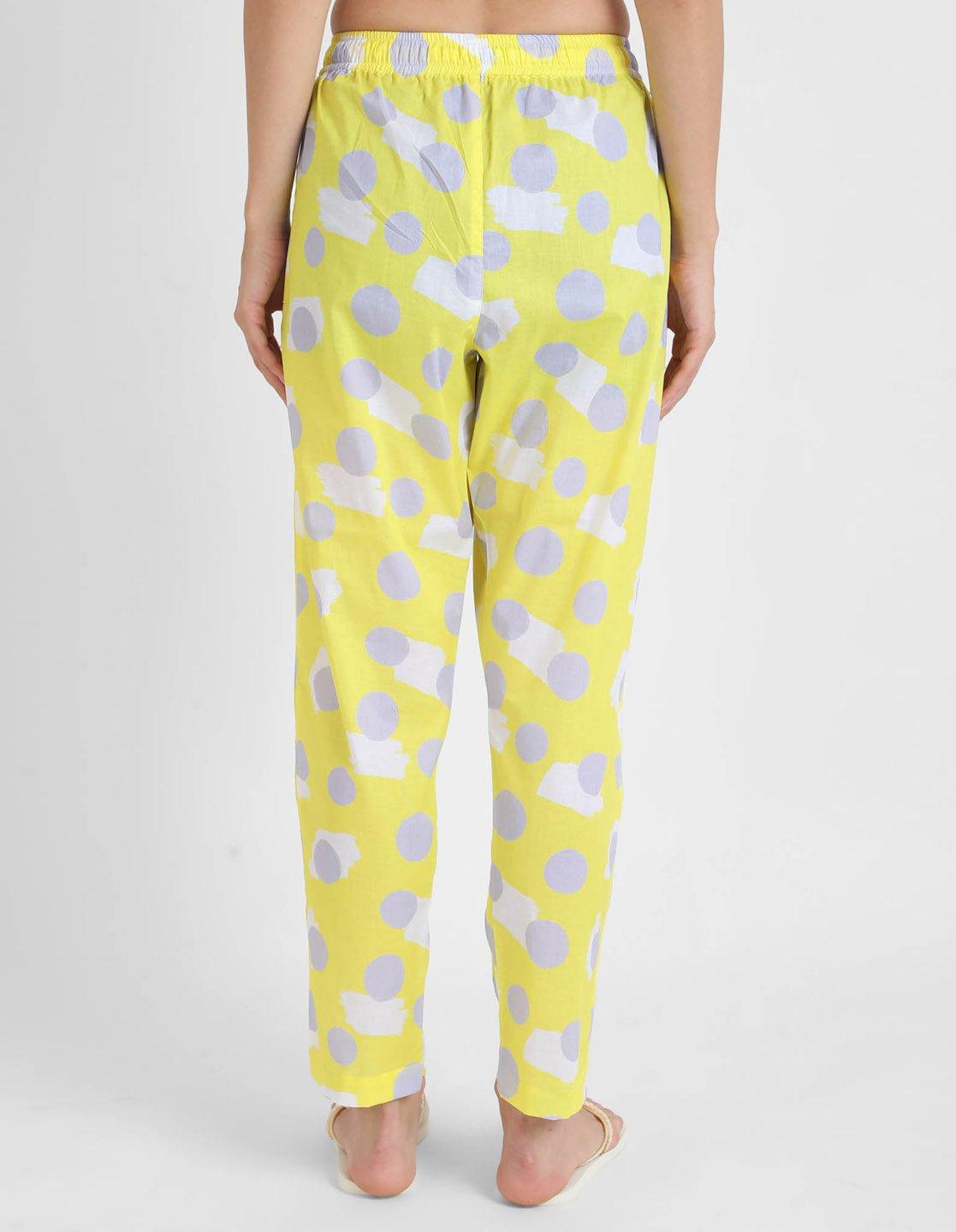 Yellow Polka Printed Singlet Pajama Set for Women