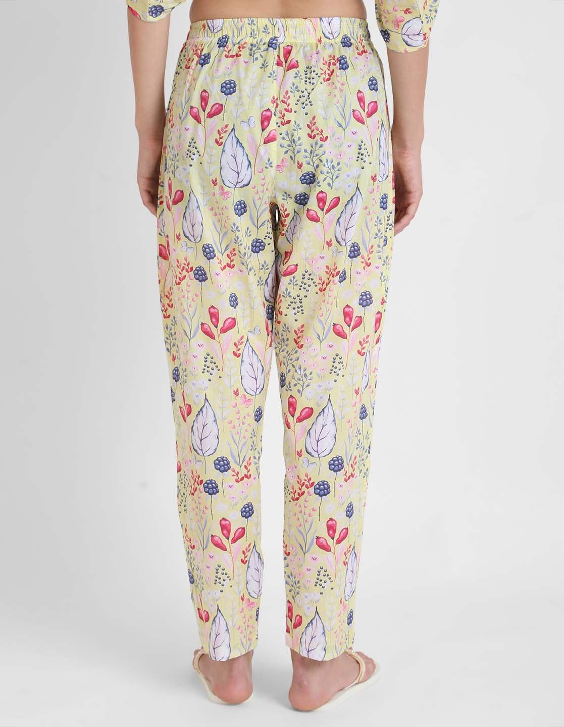 Yellow Blooming Print Pajama Kaftan