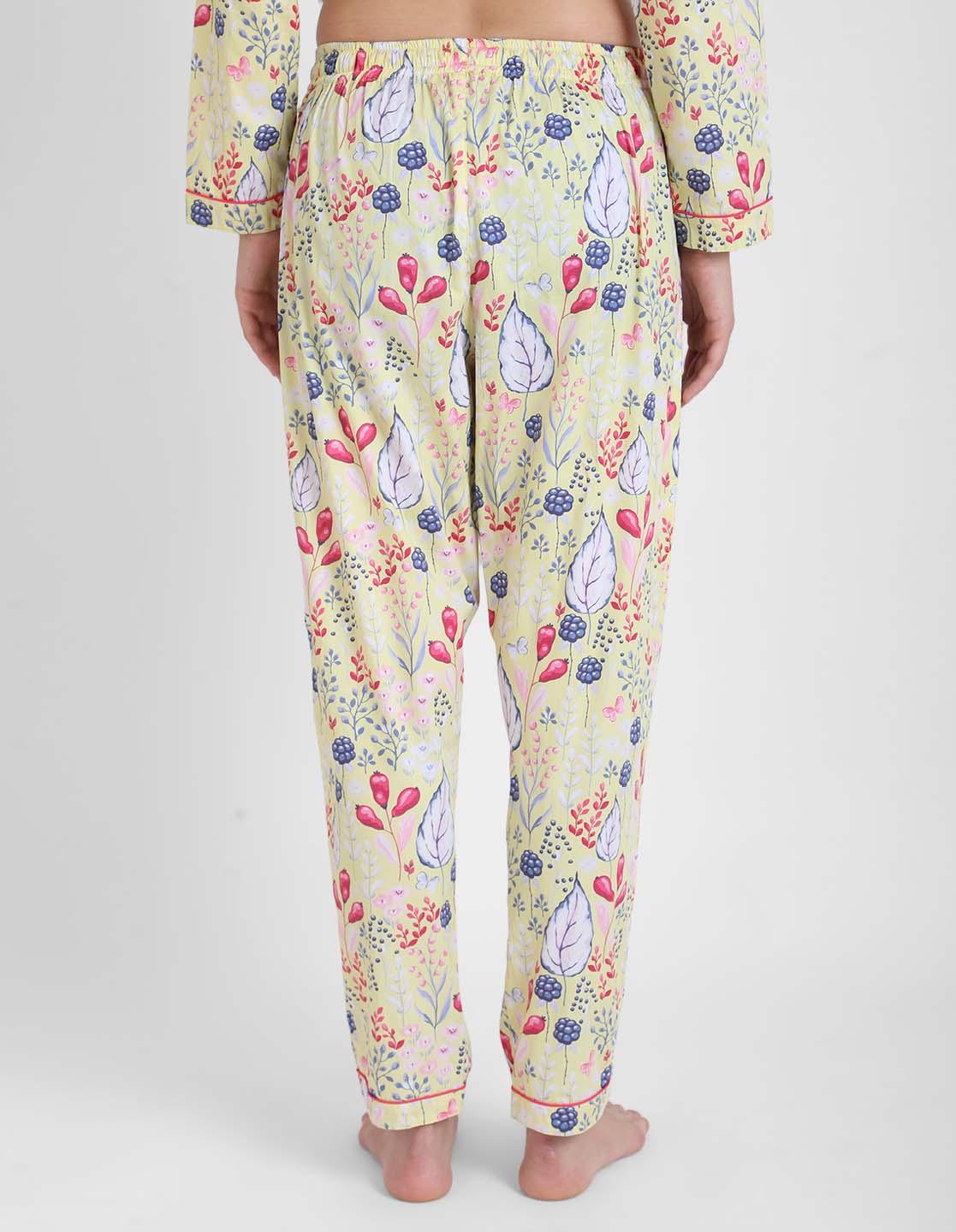 Lemony Floral Printed Nightsuit Set for Women