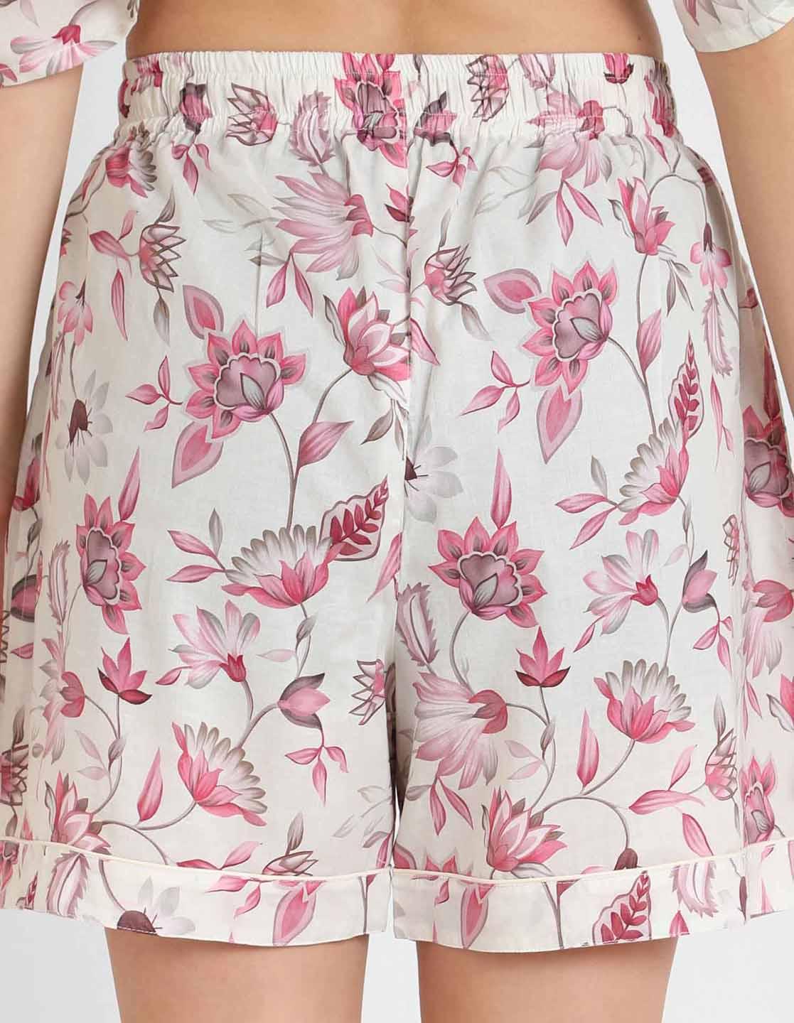 Rosy Pink Floral Print Kaftan Shorts Set