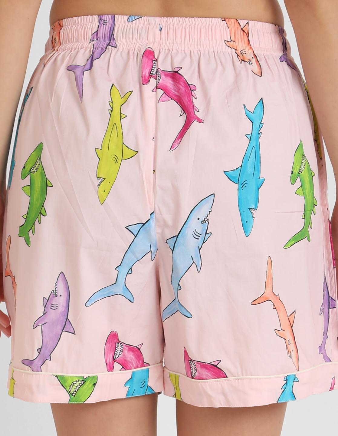 Handpainted Shark Printed Nightsuit Set for Women