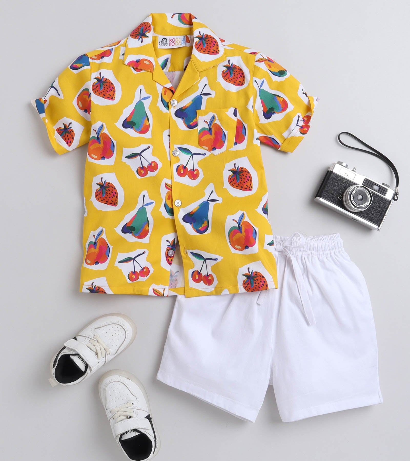 Cherry digi Digital printed Shirt with White solid Shorts