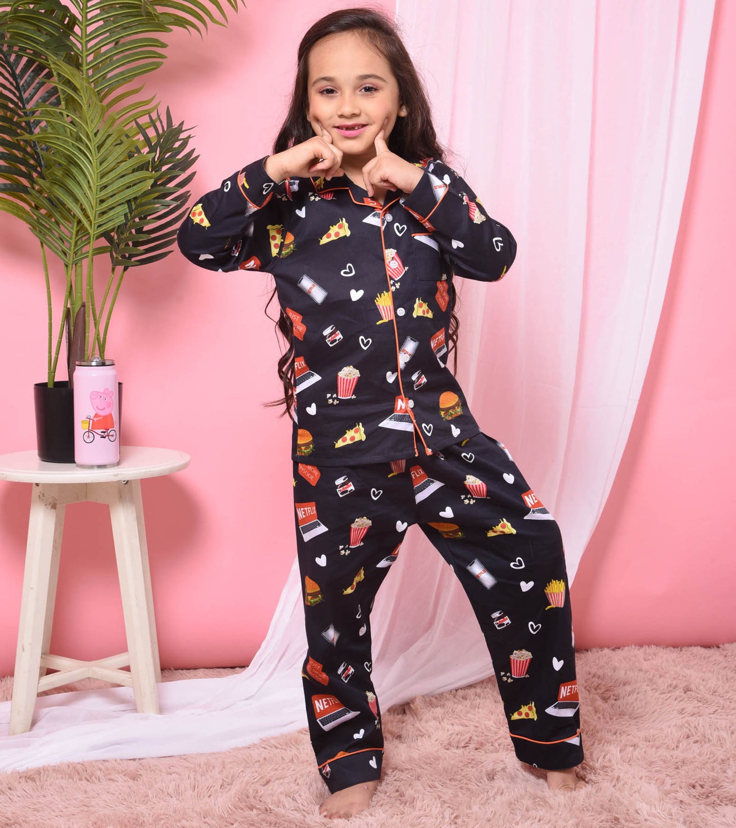 Chillflix Printed Nightsuit Set for Girls