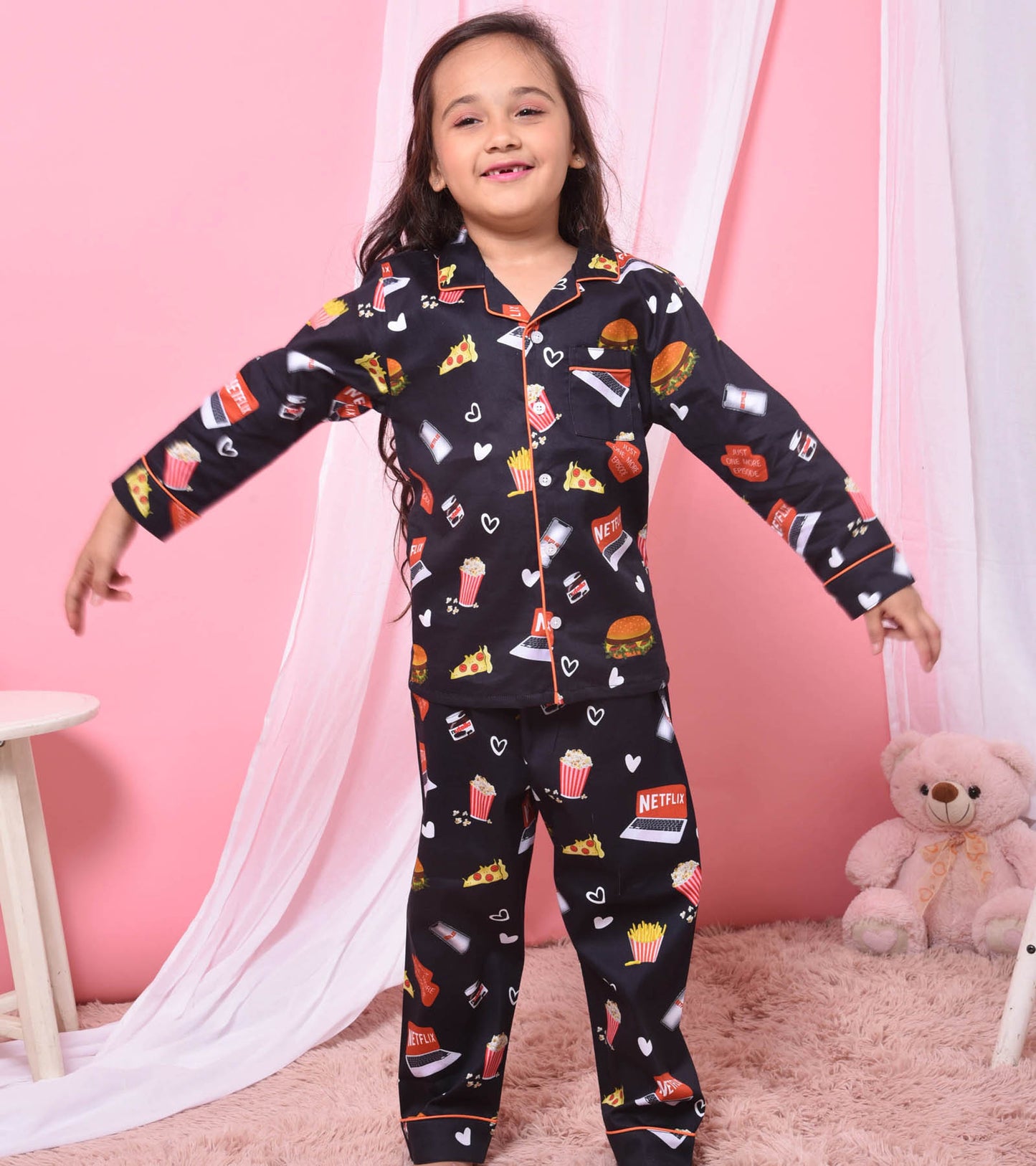 Chillflix Printed Nightsuit Set for Girls