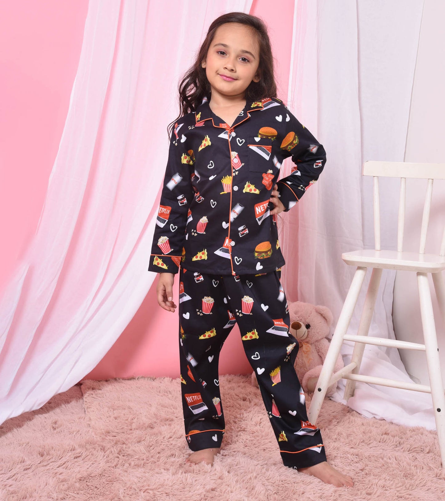 Chillflix Printed Nightsuit Set for Girls