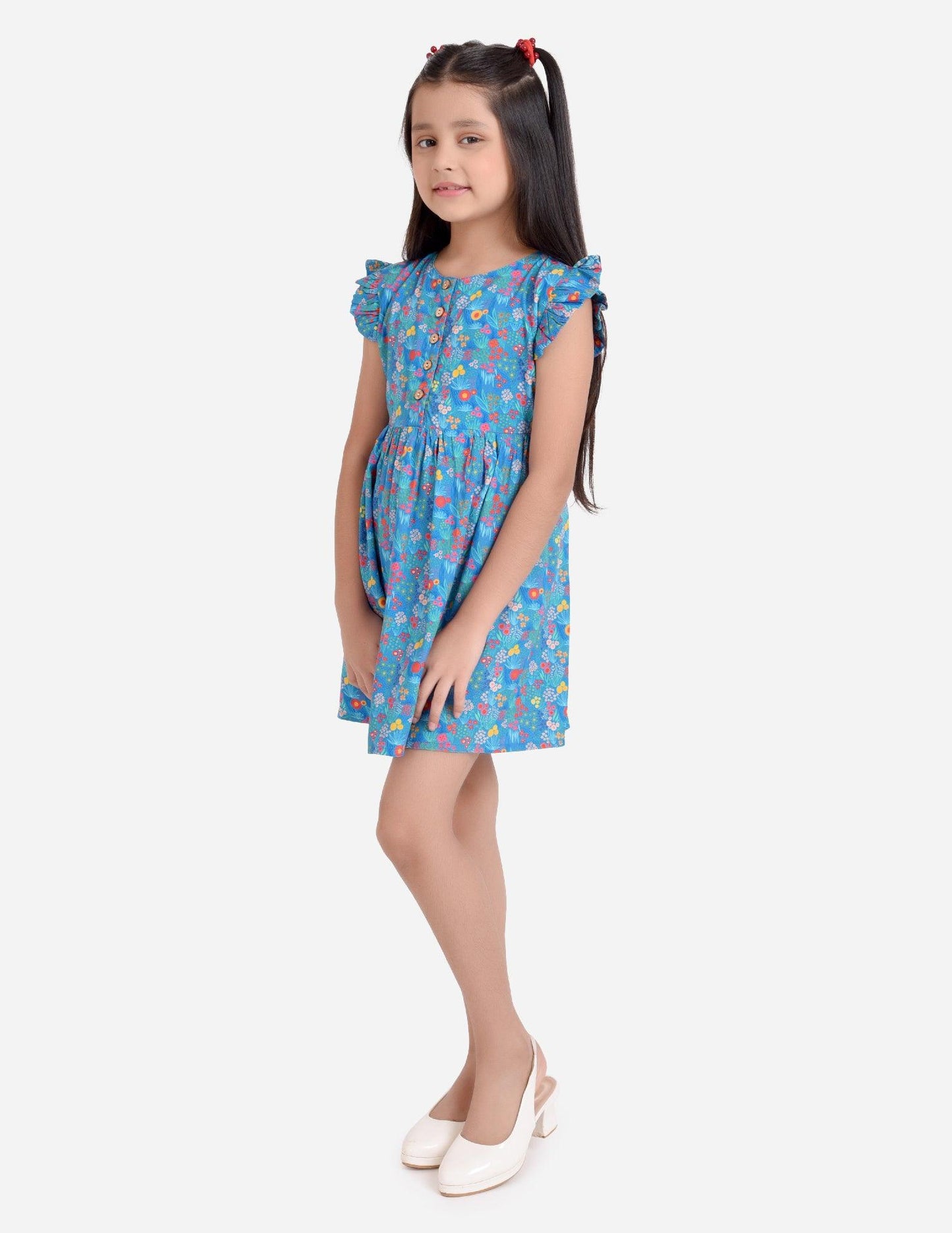 Blue Floral Print Girls Dress