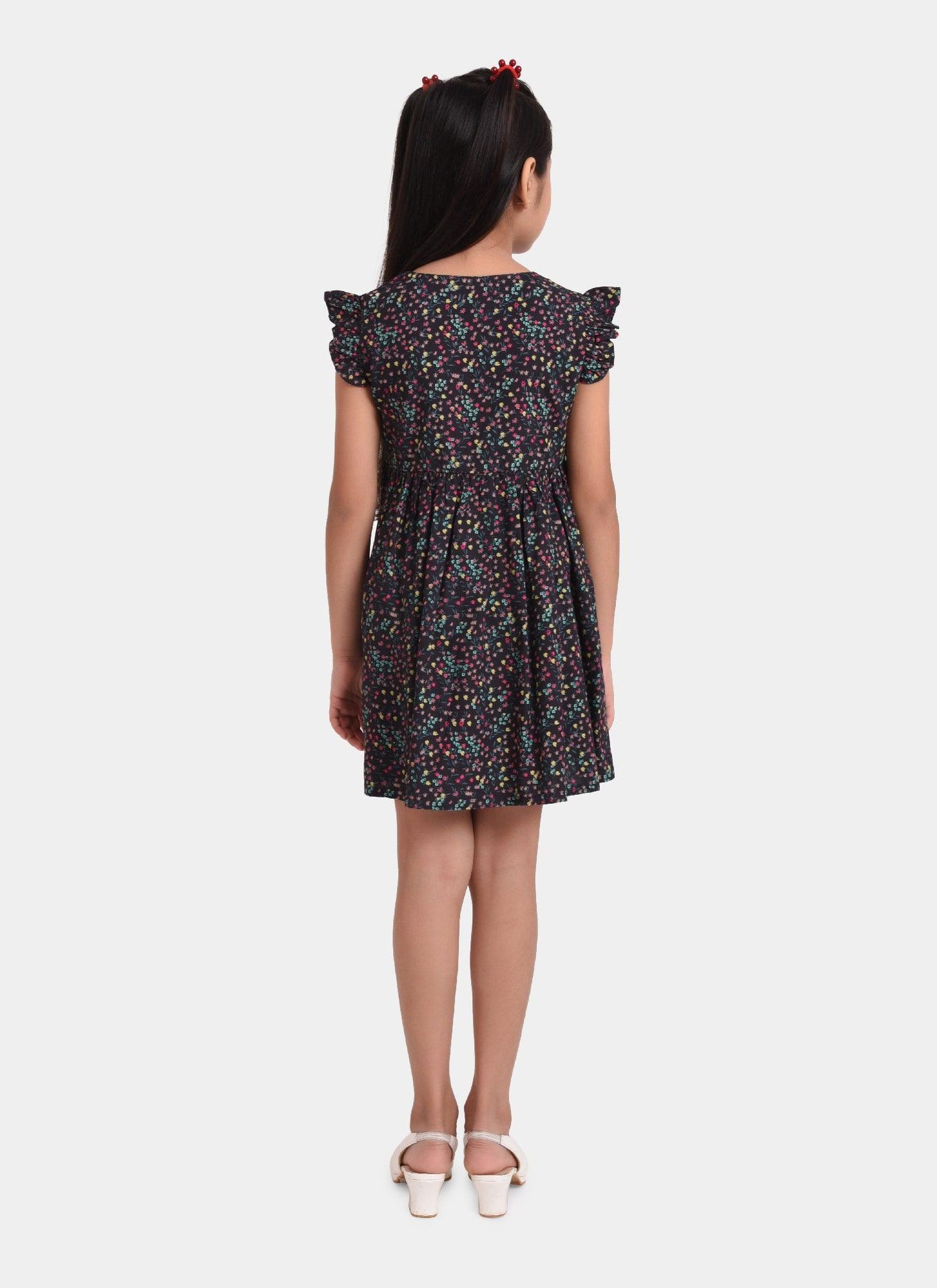 Charcoal Gold Print Girls Dress