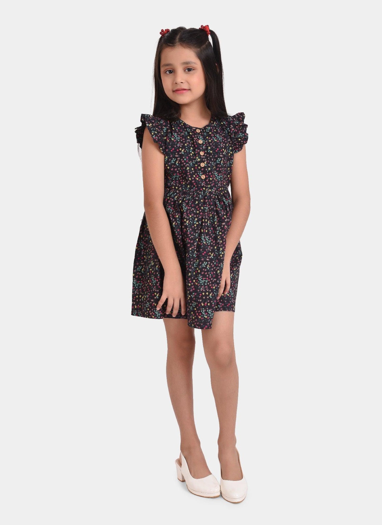 Charcoal Gold Print Girls Dress