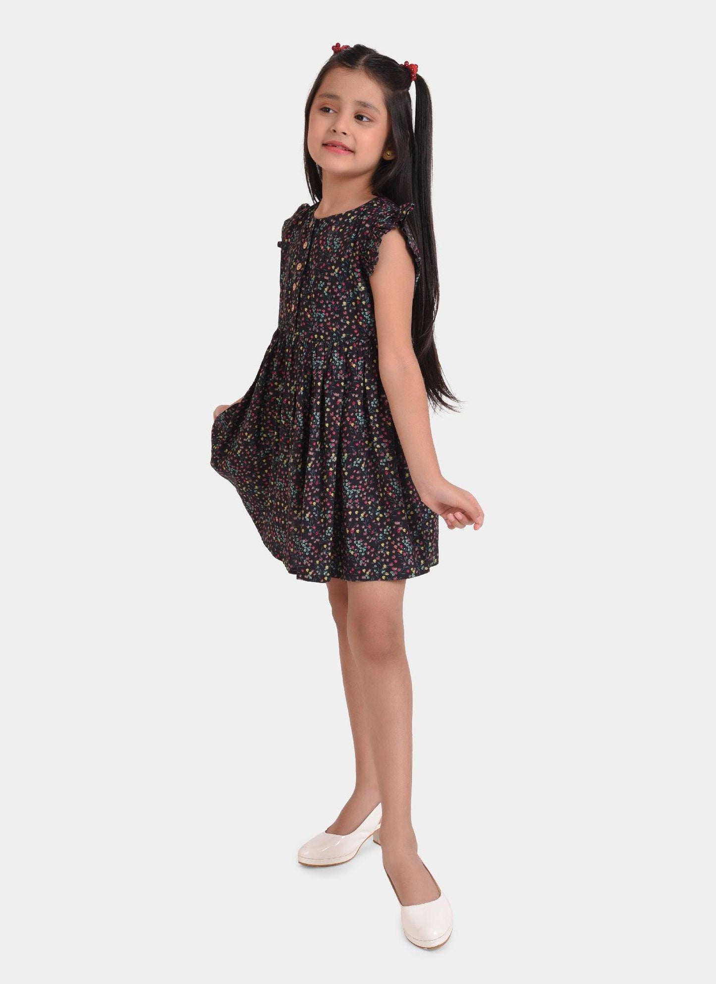 Charcoal Gold Print Girls Dress