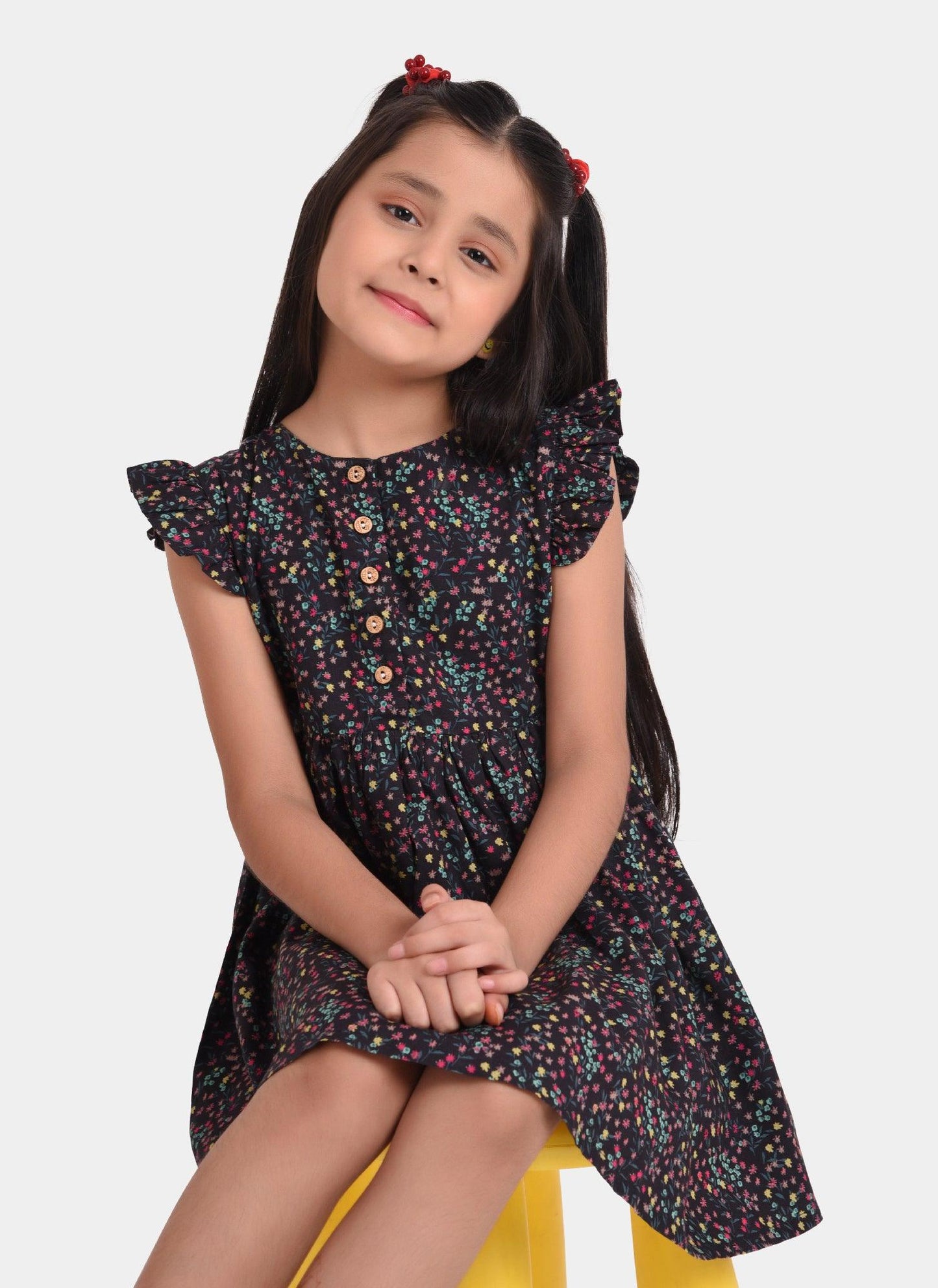 Charcoal Gold Print Girls Dress