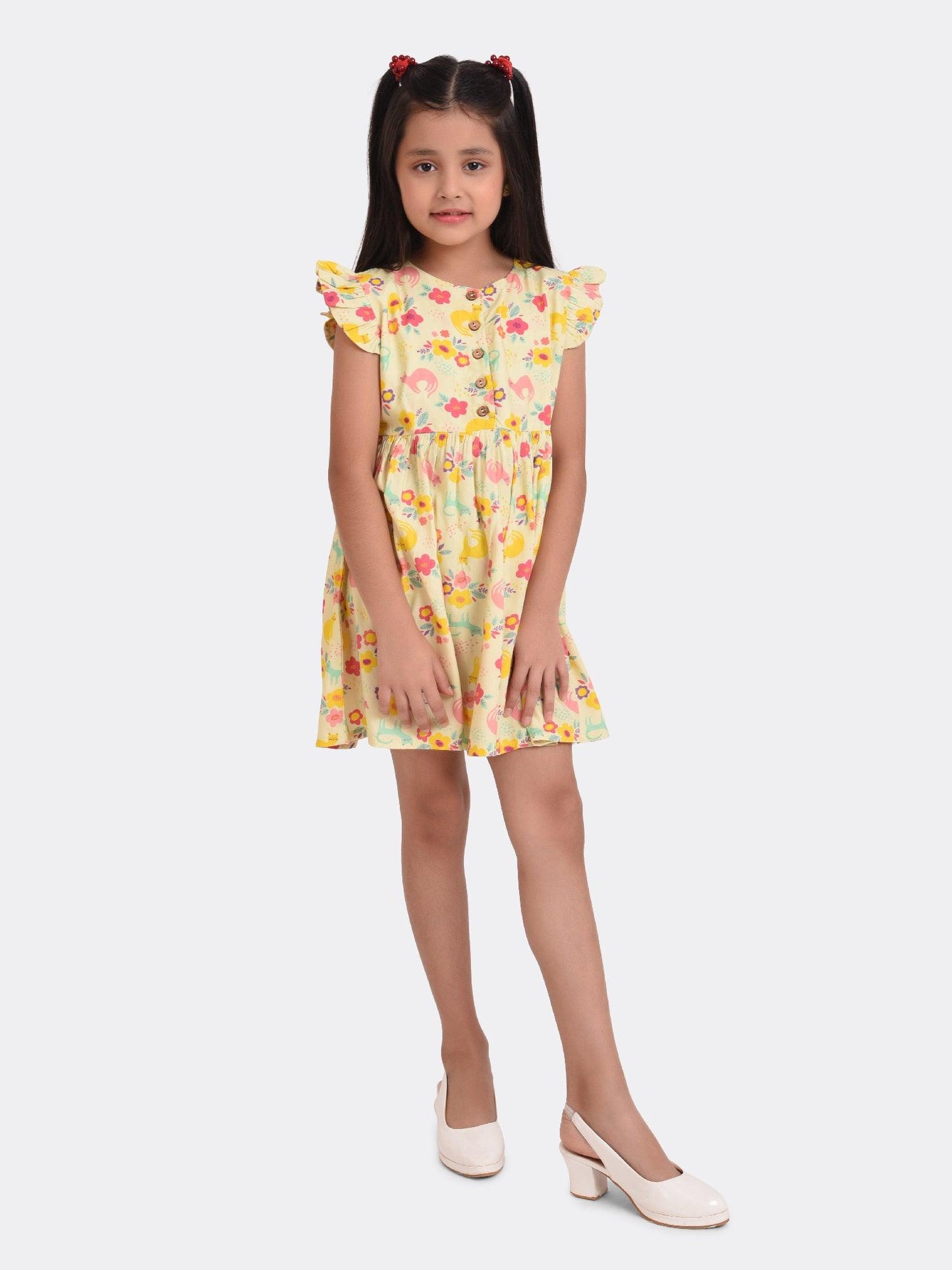 Sunshine Kitten Print Girls Dress - koochi Poochi