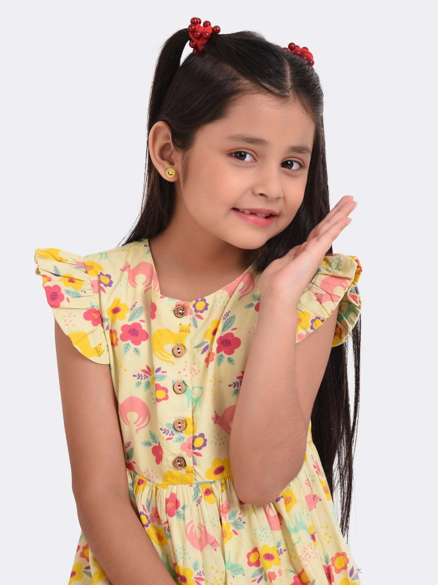 Sunshine Kitten Print Girls Dress - koochi Poochi