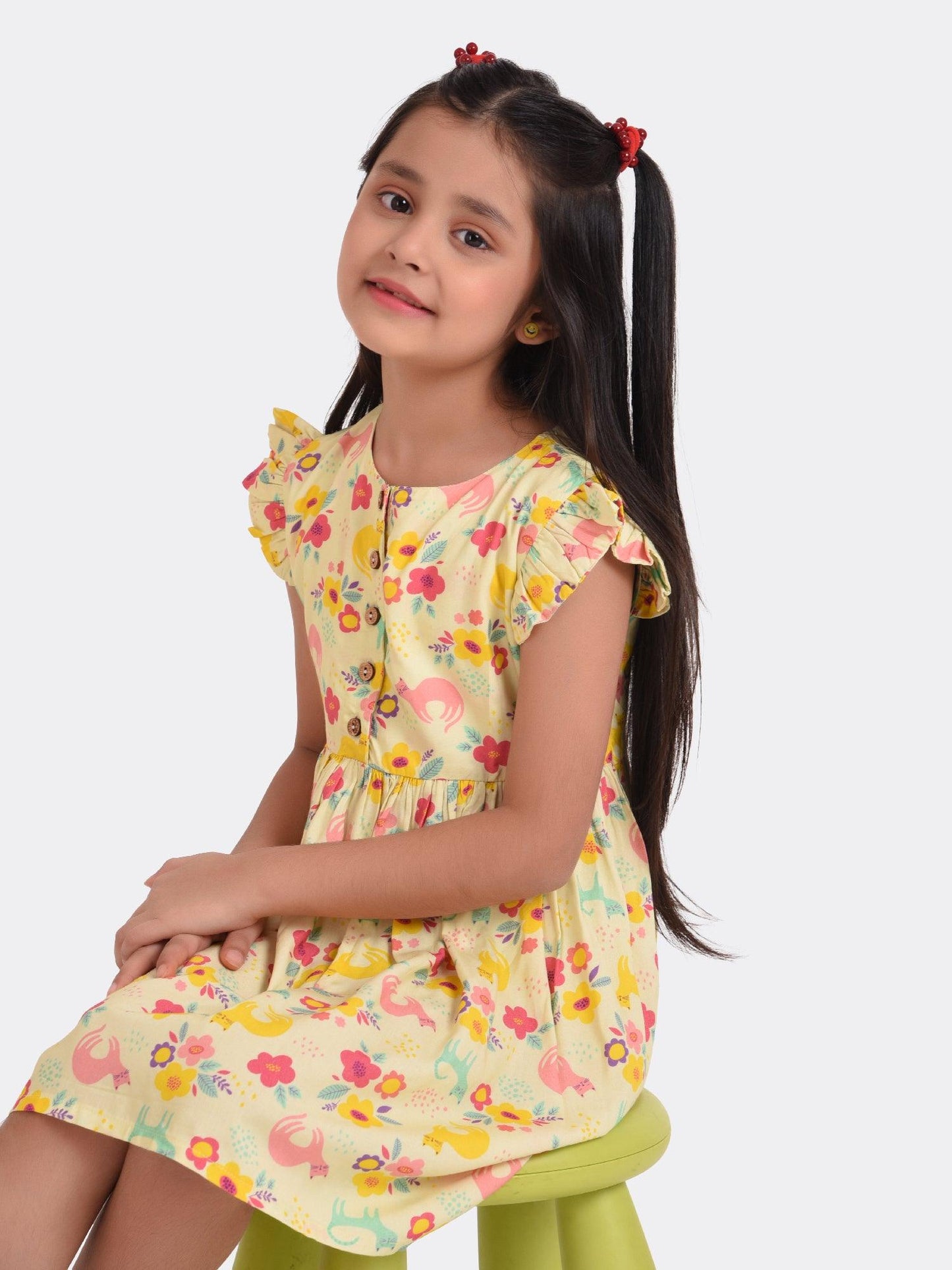 Sunshine Kitten Print Girls Dress - koochi Poochi