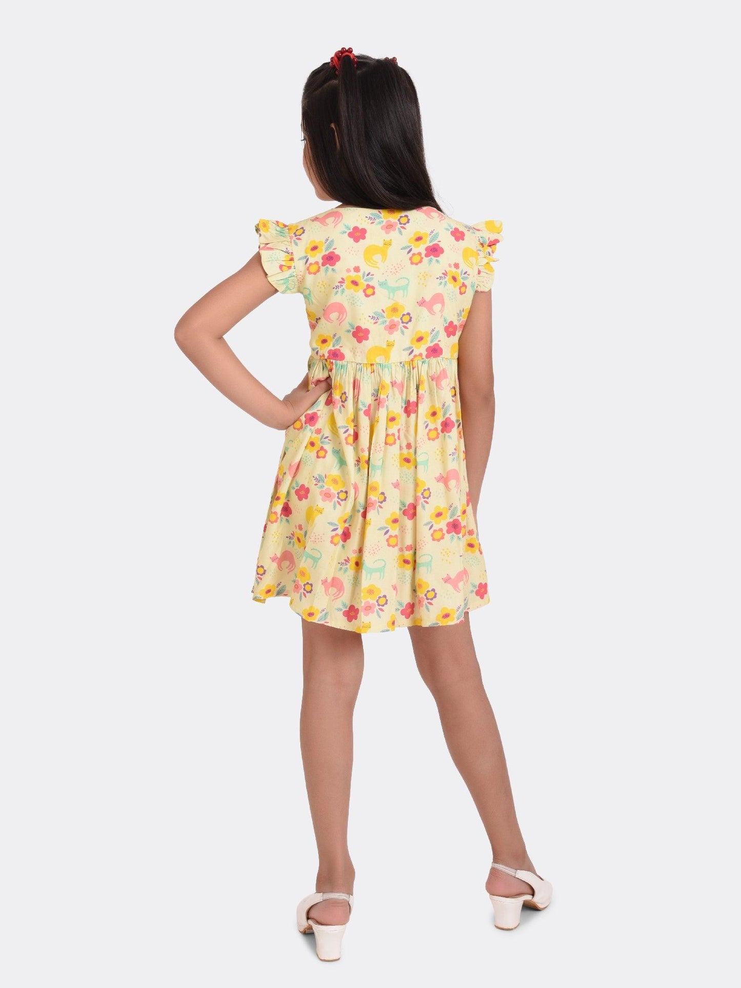 Sunshine Kitten Print Girls Dress - koochi Poochi