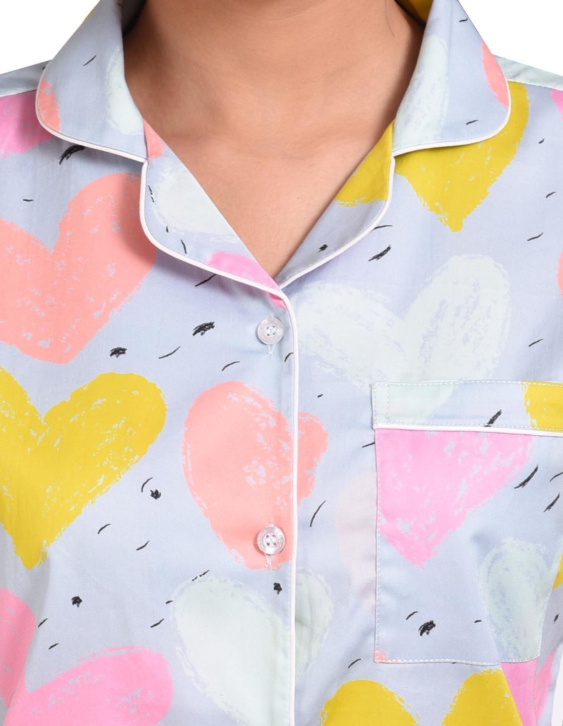 Pastel Love Printed Nightsuit Set for Women