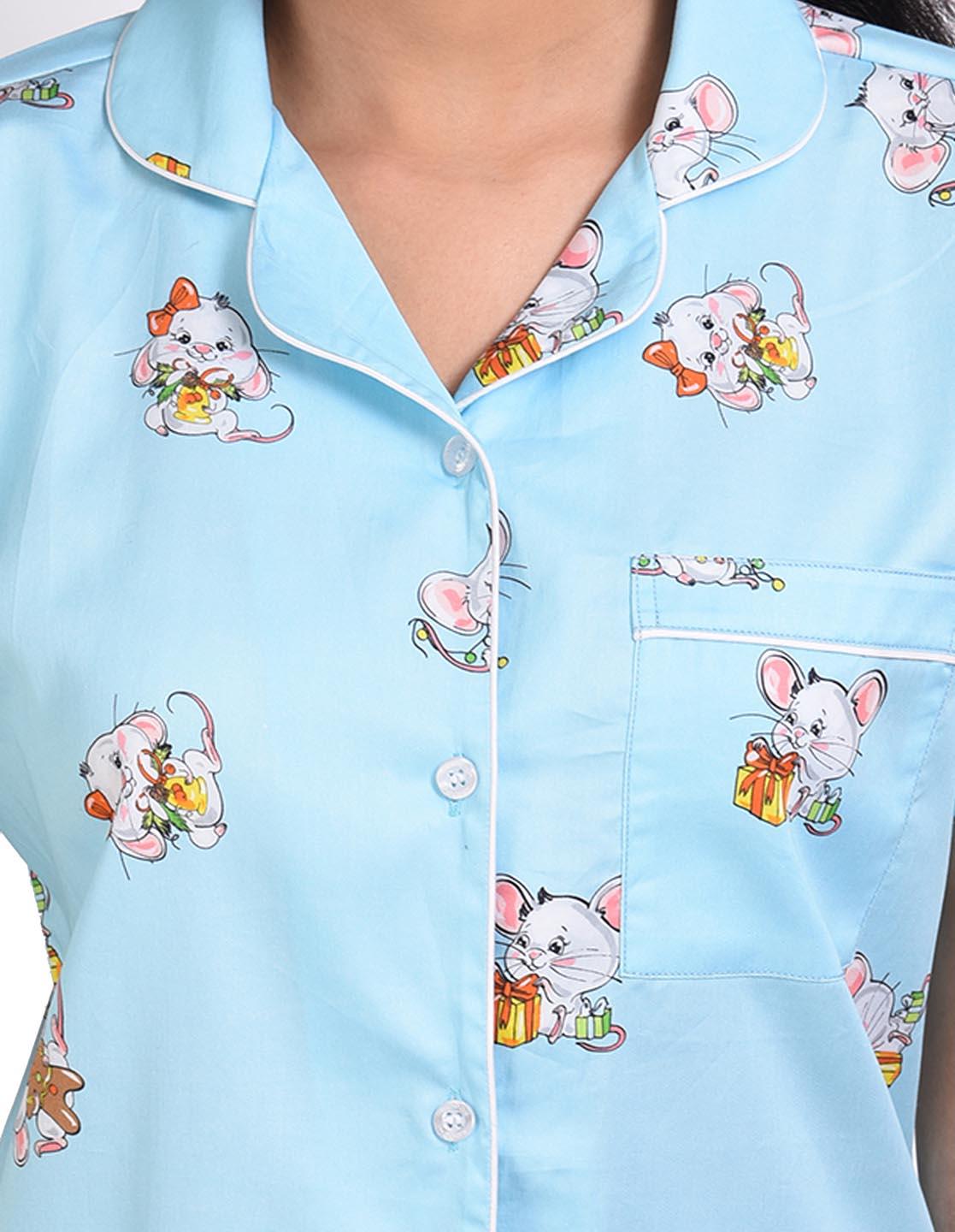 Little Mouse Printed Nightsuit Set for Women