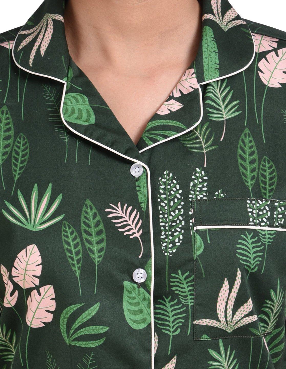 Green Fever Printed Nightsuit Set for Women