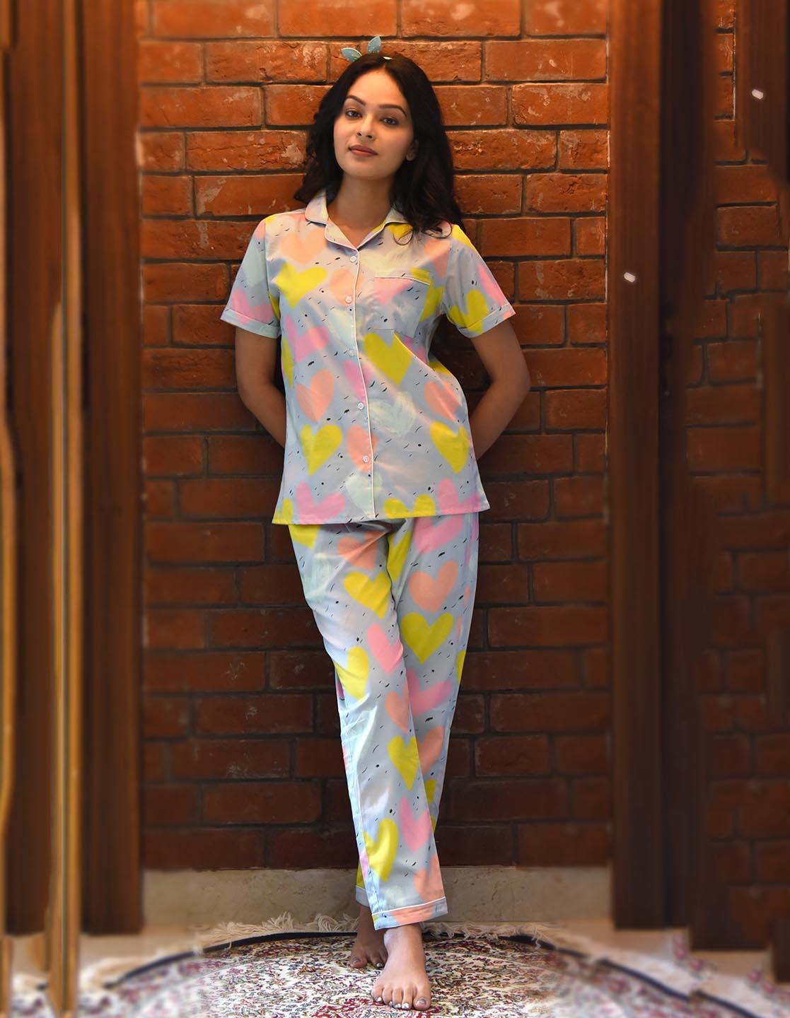 Pastel Love Printed Nightsuit Set for Women