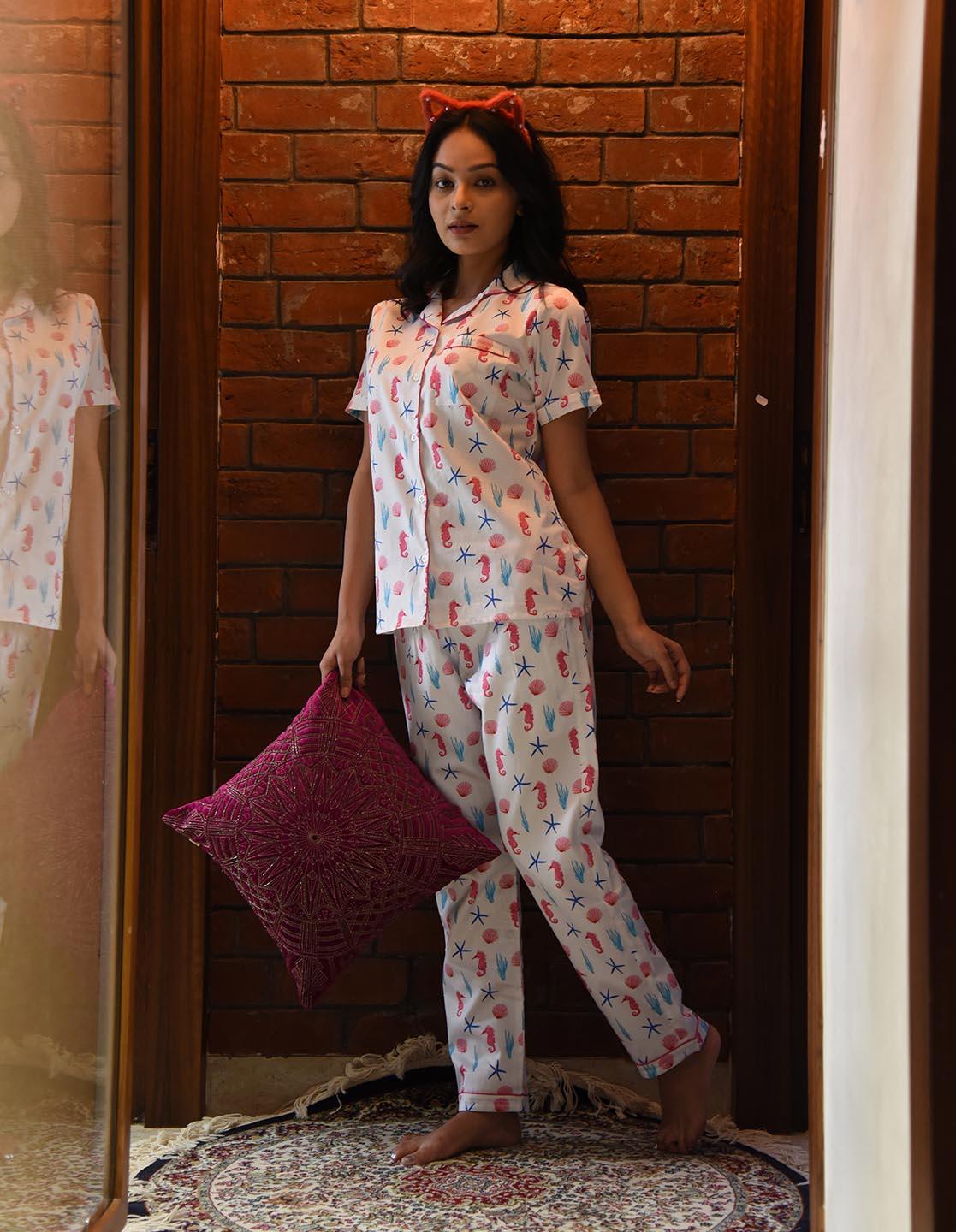 Sea Animal Printed Nightsuit Set for Women