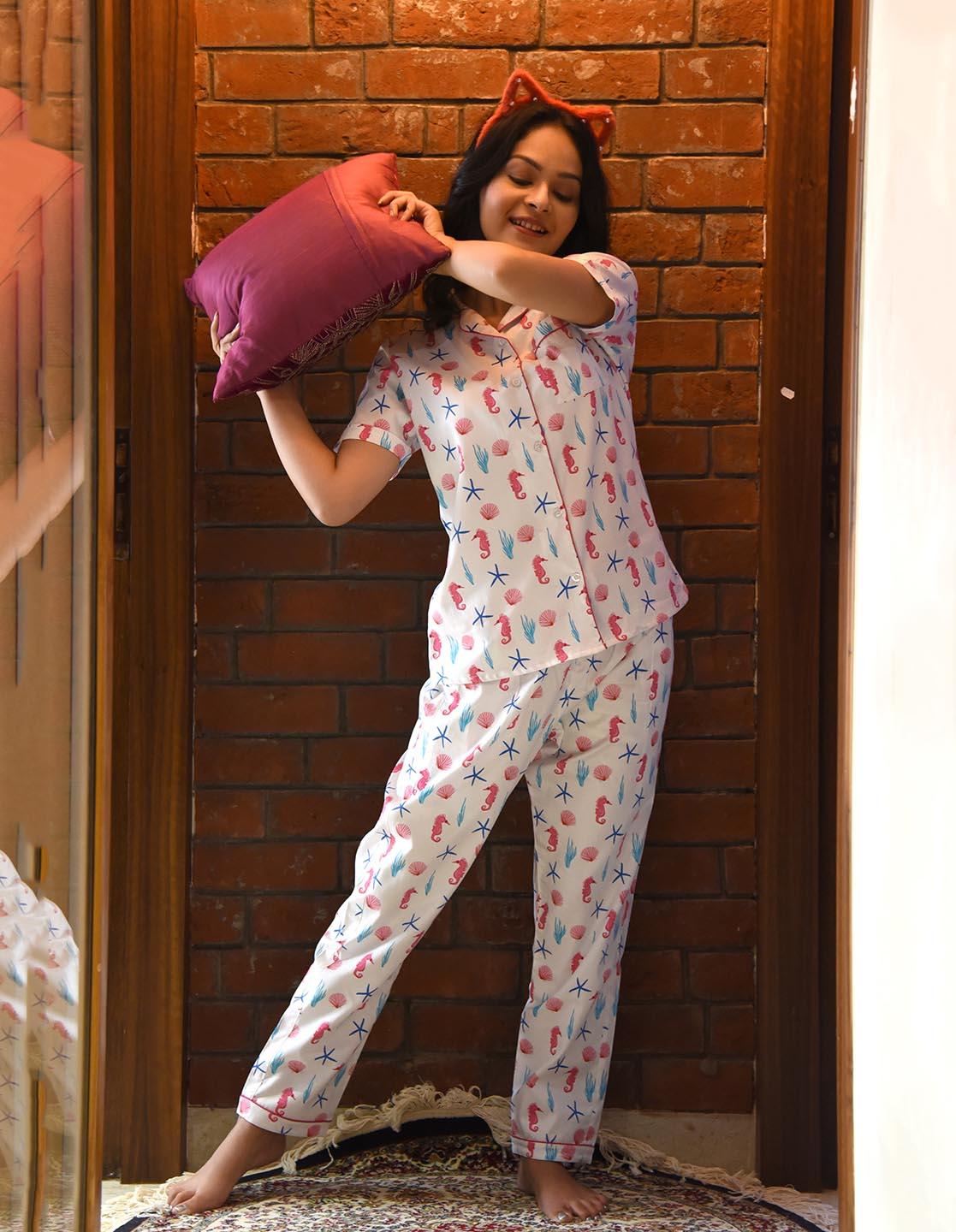 Sea Animal Printed Nightsuit Set for Women