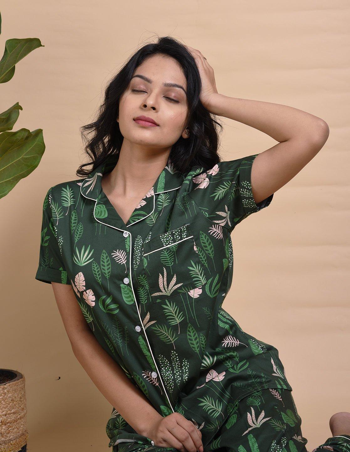 Green Fever Printed Nightsuit Set for Women