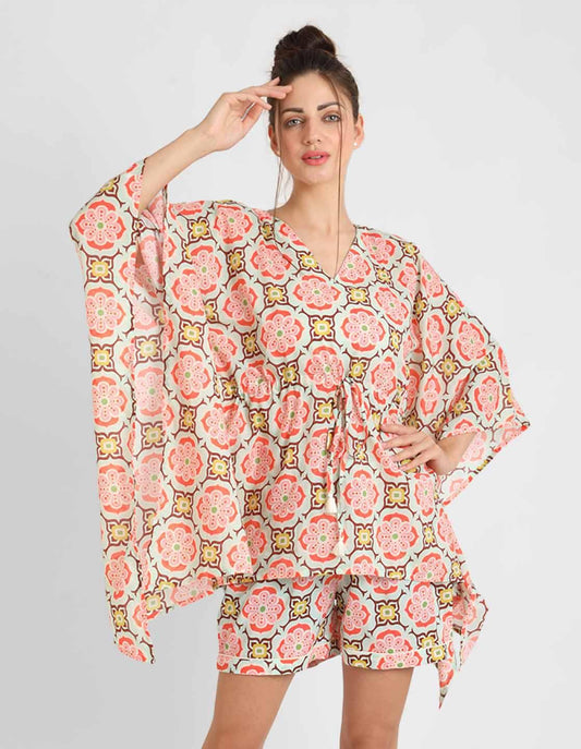 Geometric Print Kaftan Shorts Set