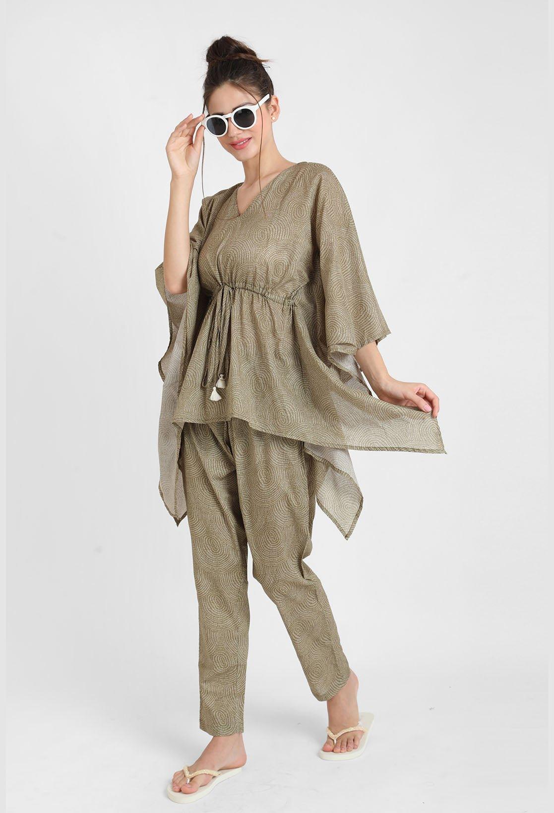 Warli Print Kaftan Pajama Set