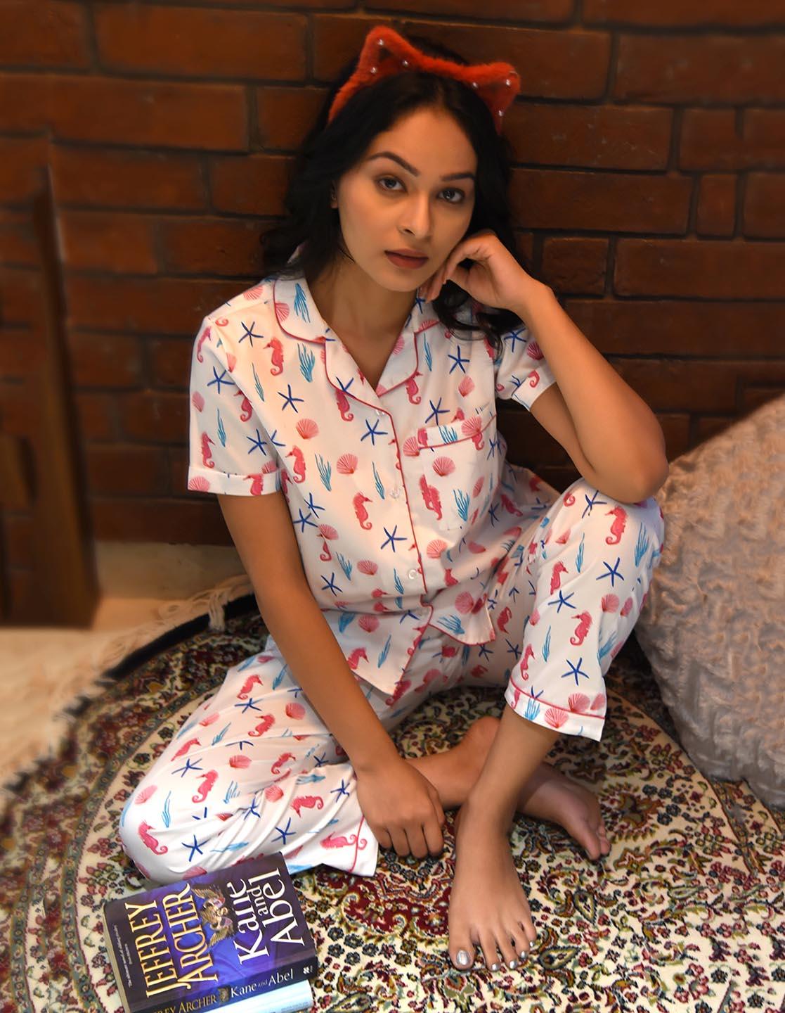 Sea Animal Printed Nightsuit Set for Women