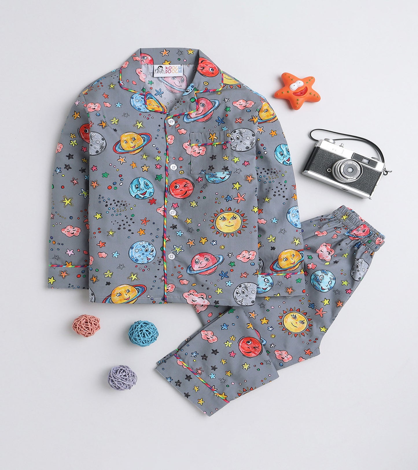 Grey Space Printed Night Suit Set