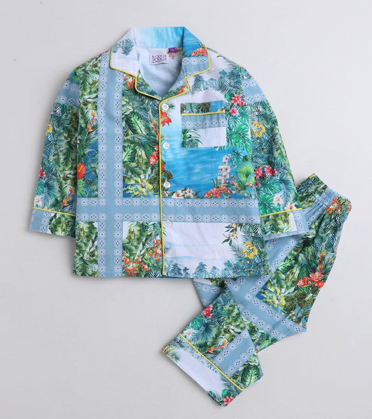 Tropical Border Printed Girls Nightsuit Set - koochi Poochi