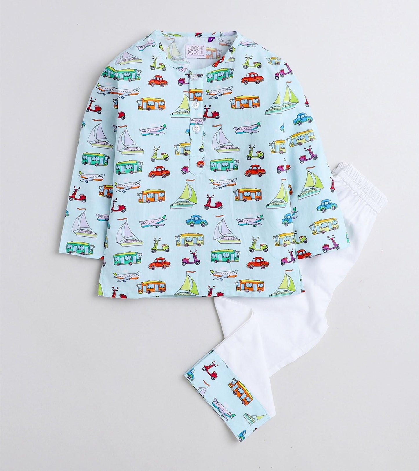 Transport Theme Printed Pyjama Kurta Set - koochi Poochi