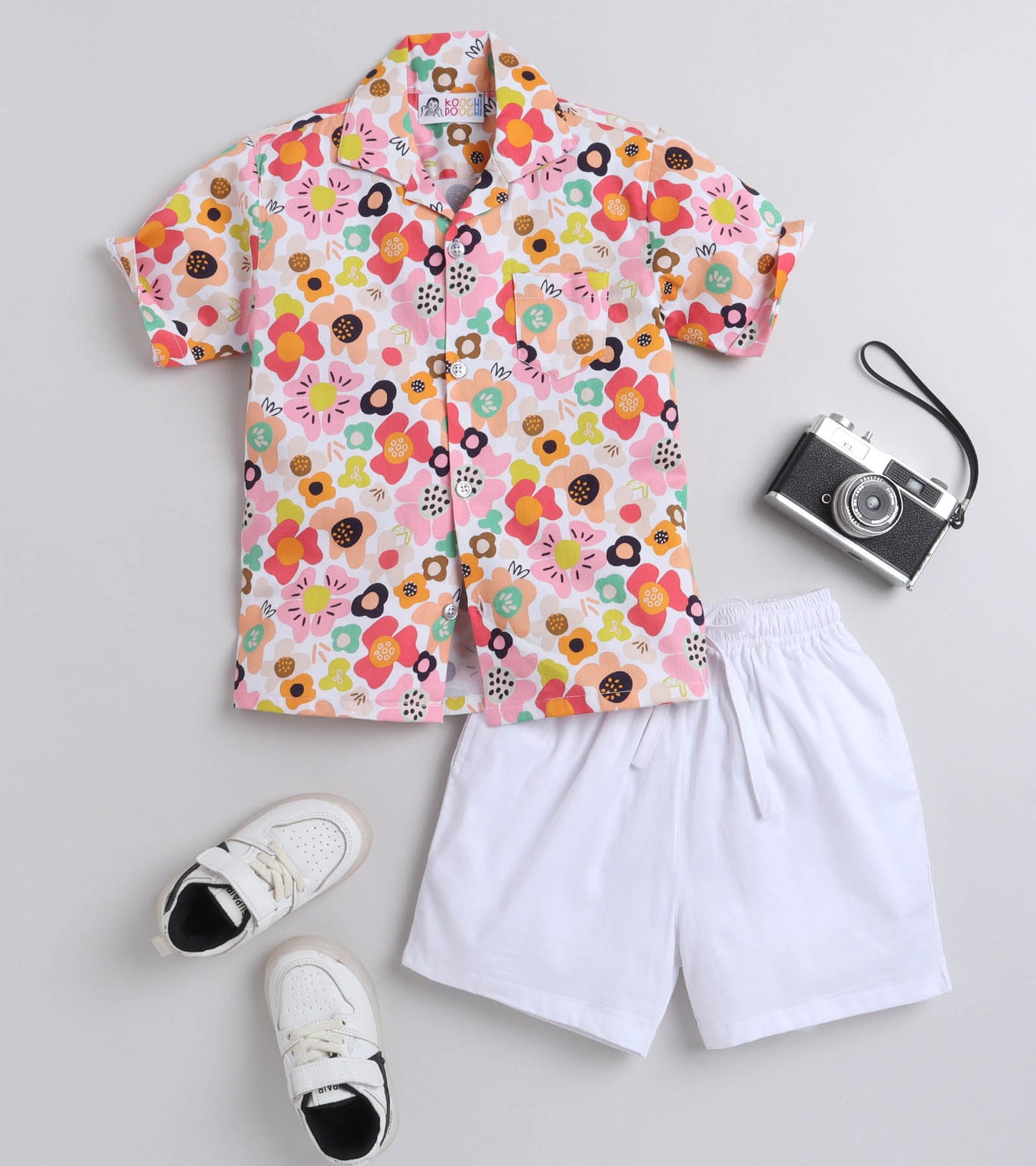 Max Flower Digital printed Shirt with White solid Shorts