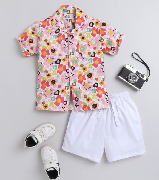 Max Flower Digital printed Shirt with White solid Shorts