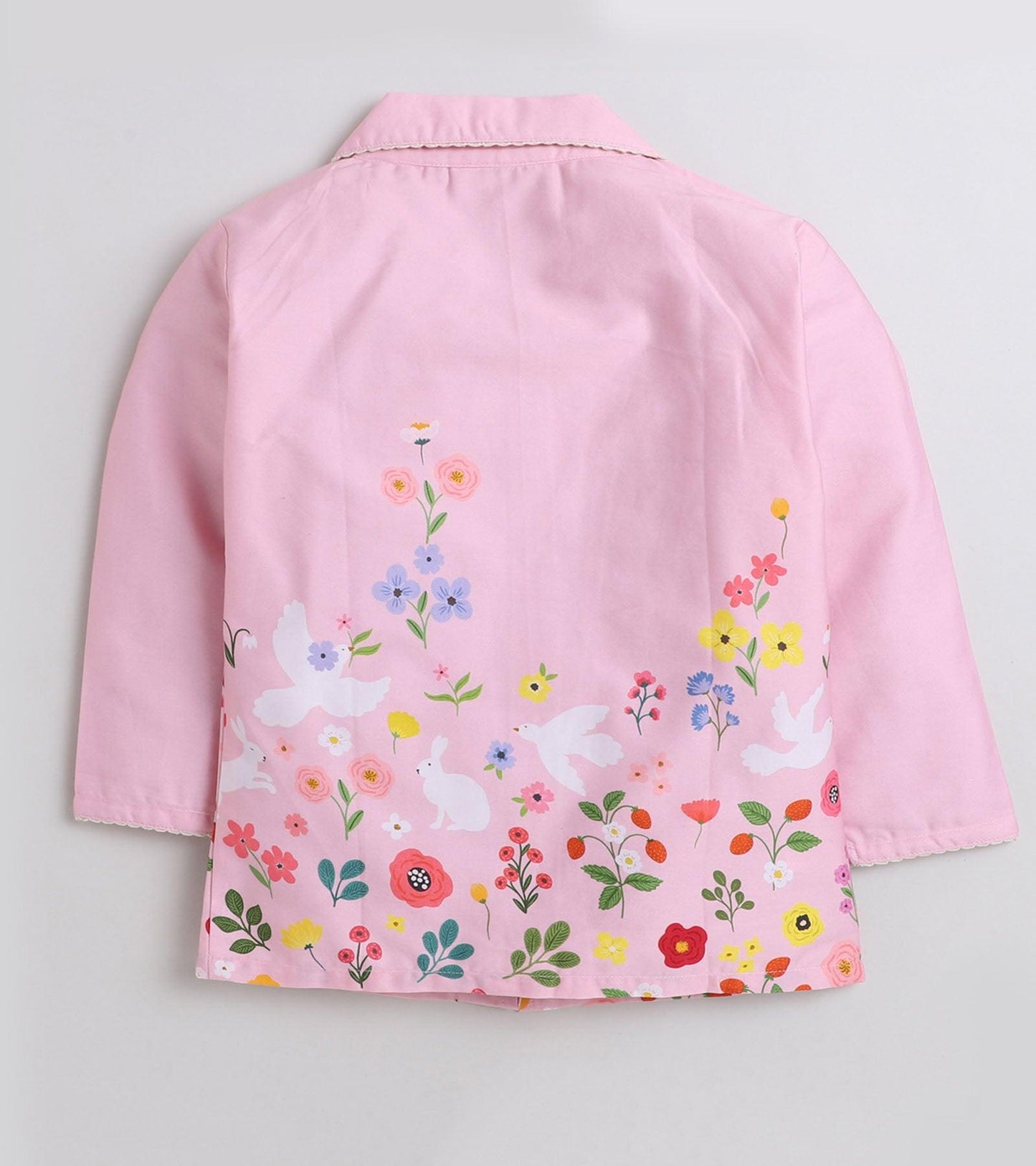 Pink Floral Printed Girls Nightsuit Set - koochi Poochi