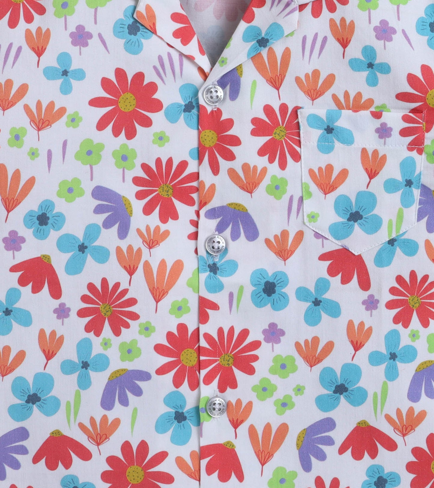 Red Flower Digital printed Shirt with Blue solid Shorts