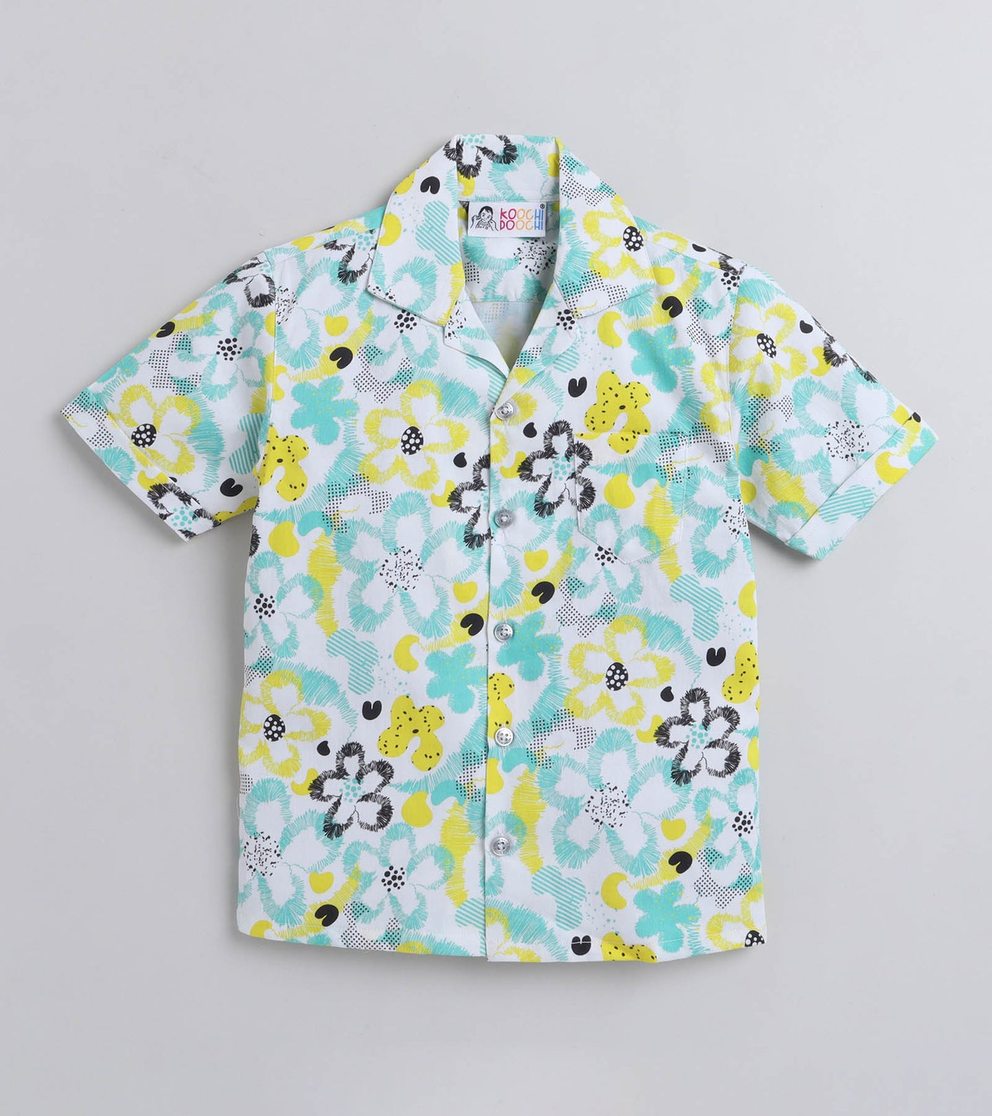 Reverse Flower Digital printed Shirt with White solid Shorts